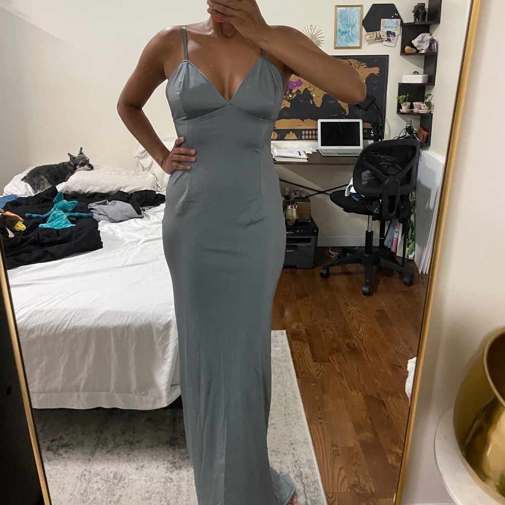 Sleek Gray Maxi Slip Dress with Spaghetti Straps
